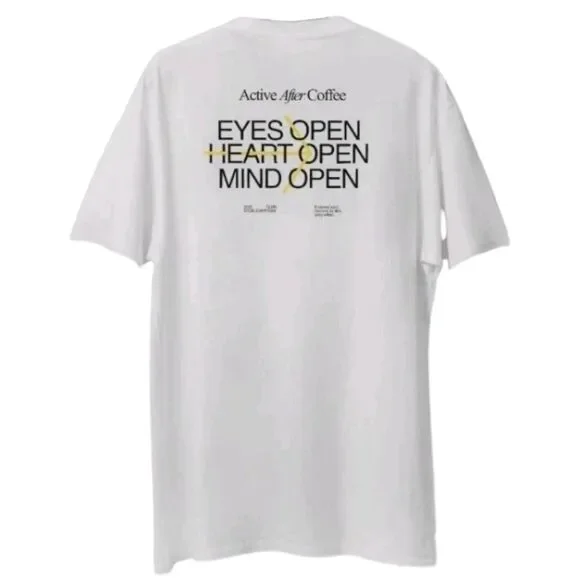 Active After Coffee Graphic T Shirt Unisex Eyes Open Heart Open Mind Open - Picture 3 of 7